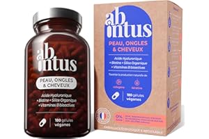 ABINTUS BIOTINE + ACIDE HYALURONIQUE + SILICIUM BIO + ZINC + SÉLÉNIUM + VITAMINES B5 B6 B8 B9 & C | 180 Gélules Vegan | Pousse Rapide des Cheveux & Ongles, Anti Chute, Peau Saine | Fait en France Sans Additif