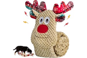 CHAWONER Christmas Dog Toys,No Stuffing Squeaky Puzzle Toy, Interactive Crinkle Plush for Tug of War, Reindeer Gift for Small Medium Large Dogs