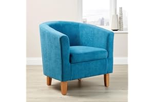 Home Source Tub Accent Chair - Fabric Armchair with Wooden Legs - Upholstered Single Sofa for Home, Office, Living Room - Padded Foam Seat (Teal)