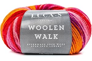 LUCA-S YARNS Superwash Sock Wool for Knitting, 4 Ply Sock Yarn from 75% Pure Wool - 25% Polymide, 50g Sock Hand Knitting Yarn