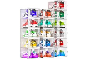 Unique Impression 16 Pack Shoe Storage Box Large Size- Clear Stackable Boxes - Plastic Trainer Storage Boxes - Transparent Shoe Display Containers - Fits Up To UK 11 size men’s
