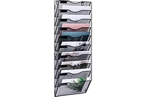 TQVAI 10 Fächer Dokumenten Organizer Metall Zeitschriftenhalter Wand A4 Papier Flyerhalter Postsortierer Dokumentenablage für Büro Zuhause Schule, Schwarz