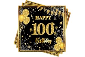 Wentsent 100th Birthday Napkins, 40pcs Black Gold Happy 100th Birthday Party Napkins Table Decoration for Women Men, 100th Table Napkins for Him Her