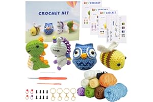 AUAUY Kit de Ganchillo para Principiantes, Juego de Animales de Ganchillo para Principiantes de 4 Piezas, Hilo, Ojos, Relleno,con Tutoriales en Video Paso a Pas, Perfecto para DIY y Tejido a Mano