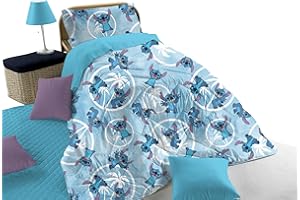 HERMET Stitch Disney, Trapunta Piumone Invernale Singolo, 1 Piazza,Azzurro, In Cotone, Marvel, Cm.170x260, Letto Cameretta