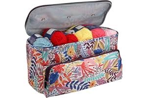 Coopay Sac à Tricoter, Sac de Projet pour Le Crochet et Le Tricot, Sac Fourre-Tout pour Le Stockage de la Laine, Sac de Tricot avec Compartiment et Poche, Sac Pelote de Laine 36cm x 19cm x 20cm, Forêt