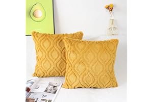 NIULAA Zestaw 2 poszewek na poduszkę pluszową z wełny, 40 x 40 cm, musztardowa żółta, aksamitna, w stylu boho, puszysta, dekoracyjna, na sofę, nowoczesna poszewka na poduszkę, poszewka na poduszkę, poduszka na sofę, poduszka ozdobna
