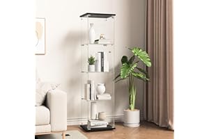 BPKADHY Vitrina de Cristal,164x42.5x36.5cm,Vitrina Expositora para Colecciones con 4 Estantes 1 Puerta con Cerradura,Gabinetes de Vidrio para Salón Dormitorio,Pasillo,Vitrina Cristal,Negro