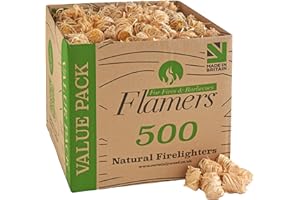 Flamers Natural Wood Wool Firelighters 500 Value Pack – Fire Lighters for Wood Burner, Open Fires and Fireplaces – BBQ starter – Fires starters- Made by us in the UK