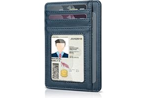Teskyer Men Card Holder Wallet, Slim Credit Card Wallets, Minimalist, RFID Blocking, 1 ID Window, Holds up to 8 Cards, Blue