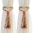 PEDOBO Magnetic Curtain Tiebacks, 2 Pack Colorful Agate Tassel Curtain Drapery Holdbacks, Boho Curtain Ties for Home Office Decorative