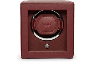Wolf Designs 461126 Cub Single Watch Winder with Glass Cover, Bordeaux Vegan Leather Case, Chrome Finished Hardware and Bi-Directional Settings.