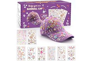 XOURSPATY Geschenke für Mädchen DIY Baseballkappe, Hut Selbst Gestalten mit Edelstein Aufklebern, Weihnachten Geburtstag Geschenk Mädchen 4 5 6 7 8 9 10 11 12 Jahre, Baseball Cap Bastelset für Kinder Schule