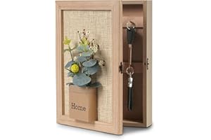 WPAJIRZO Szafka na klucze, 6 haczyków na klucze, dekoracja ścienna z metalowym zamknięciem, bukiet sztucznych kwiatów, do domu, 30 x 22 x 6 cm
