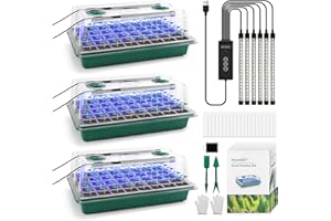 ‎BLUMWAY 3 Stück Setzling Starter Tabletts mit Wachstumslicht, 120 Zellen Sämling Tablett mit Luftfeuchtigkeitskuppel, Mini Gewächshaus Anzucht Set für verwurzelte Setzlinge, Timed Light Pflanzen Starter Set