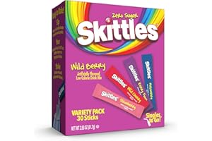 SINGLES TO GO! Skittles 30 Count Singles To Go Wild Berry Variety Pack, Powdered Drink Mix, Zero Sugar, Low Calorie, Includes 4 Wild Berry Flavors, 30 Total Servings