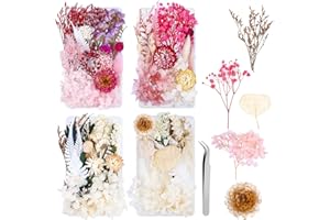 POFIBO Natürliche Getrocknte Blumen - 4 Boxen Trockenblumen Zum Basteln, Blumen Natürliche Gemischte, Trockenblumen Klein Trockenblumen Set ​für DIY Epoxidharz Formen, Scrapbook Zubehör Karten Machen