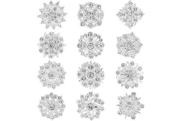 12 stycken silverfärg imiterade diamantbroscher set med små silverbroscher kristallutsnitt blombroscher julnålar dekoration för brud följeslagare bröllop korsett klänning