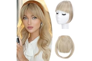 SEGO Flequillo Postizo de Pelo Sintético Se Ve Natural Clip [Sandy Rubio mezcla Blanqueador Rubio] Extensiones de Cabello Postizos Pelucas (20cm,30g)