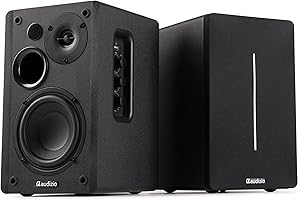 Audizio KS01B - Paire d’Enceintes HiFi Bibliothèque 120 W Finition Noire | BT sans Fil, Entrées RCA/Optique, Design Moderne, Son Clair et Puissant