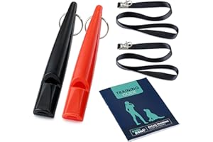 Ezee Paws 2 Pack of Dog Whistles for Recall with Lanyards and Dog Training Guide to Stop Dog Barking Dog Training Whistle