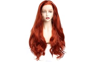 ‎BESTUNG BESTUNG Mode Glueless Kupfer Rot 24"Lange Natürliche Wellenförmige Freie Teil Lace Front Perücken Hitzebeständige Kunsthaarperücke für Frauen(EINWEG) (orange)