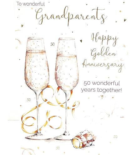 Glückwunschkarte 50. Hochzeitstag Goldfolie Für Mama & Papa - Hunts England Design Mit Braunem Umschlag