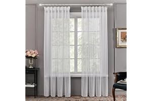 Deconovo Voile Durchsichtig Vorhang mit Kräuselband Transparent Dekoschal Transparent Leinenoptik Luftige Gardinen Kinderzimmer, 160x140cm(HöhexBreite), Weiß, 2er Set