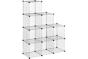 HOMCOM Étagère modulable Meuble de Rangement Cube avec 9 Compartiments, étagère Cube DIY en Treillis métallique pour Salon, Chambre à Coucher, Noir