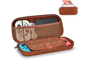 YK YOUNIK Younik Étui pour NS Switch/Switch OLED, Mallette de Voyage en Cuir PU pour Switch avec 9 Cartouches de Jeu, Mallette de Transport Portable pour Console Switch et Accessoires