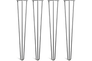 THE HAIRPIN LEG CO. [HLC] 4 x Hairpin Table Legs – Superior Double Weld Steel Construction With Screws, Build Guide & Protector Feet Worth £8 Included! – 10mm Steel [28"/71cm,Black]