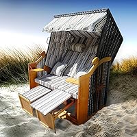 BRAST Strandkorb Deluxe 2-Sitzer XXL für 2 Personen 120cm breit mehrere Designs incl. Abdeckhaube Farbe Grau/Blau/Olive…