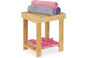Relaxdays Taburete de Bambú, Carga hasta 100 kg, Banqueta Robusta, Infantil, para Baño, Puf, 33,5 x 25 x 31 cm, Natural