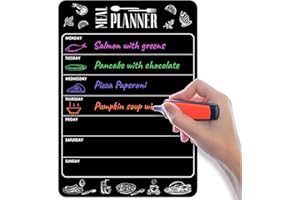 IRICUS Planificador De Menu Color Negro Para Nevera - Planificador De Comidas Magnetico Para Frigorifico - Magnetic Board Meal Planner For Fridge - Tableros De Borrado En Seco Semanal