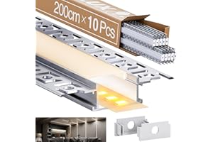 LASLUX 10 x Profilo in Alluminio per LED Strisce 2M, Profilo Cartongesso per Barra, Installazione Superficiale per Illuminazione Indiretta del Soffitto, Compatibile con Diffusore e Canaline