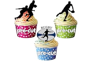 AK GIFTSHOP Hommes de Joueurs de Rugby garçon Silhouette Mix – 12 décorations comestibles pour gâteaux Stand Up standups