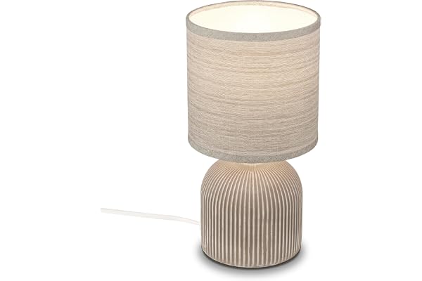 BRILONER - Lampe de table avec abat-jour en tissu, interrupteur à fil, pied en céramique, lampe de chevet décorative, lampe de bureau, salon, 15x28 cm, marron