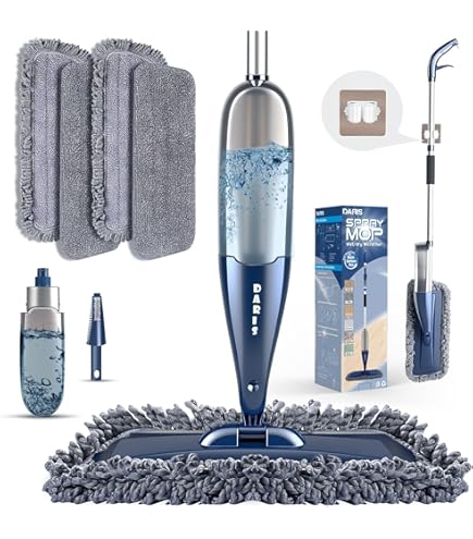 Balai Lave-sol Avec Vaporisateur - Rotation 360°, Réservoir 640 Ml, 3 Tampons Microfibre, Gris