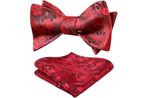 HISDERN Ensemble nœud papillon et mouchoir pour homme Motif floral et carré de poche pour fête de mariage