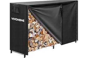 VIVOHOME Estante Almacenamiento Leña con Cubierta Impermeable y Cremallera, 153×35×123cm Soporte de Leña Metálico para Interior y Exterior, Organizador de Troncos para Chimeneas y Jardín