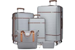 LARVENDER Luggage Sets 5 Piece with Duffel Bag, Expandable(Only 28 & 24") Hardside Luggage with 360° Spinner Double Wheels, Durable Luggage Set Clearance for Women Men, Grau