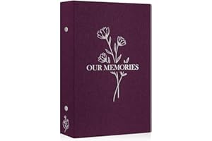 Lanpn Album na zdjęcia, 10 x 15 cm, 300 kieszeni, lniany, nasze wspomnienia, twarda okładka, fotoksiążka, pomieści tylko 300 poziomych obrazów, fioletowy