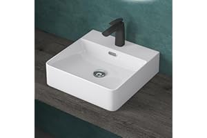 DOPORRO Sogood Lavabo à Poser Blanc Vasque Suspendu en Céramique Lave Mains Carrée de Qualité pour Salle de Bain 42x42x12cm Meissen201-420