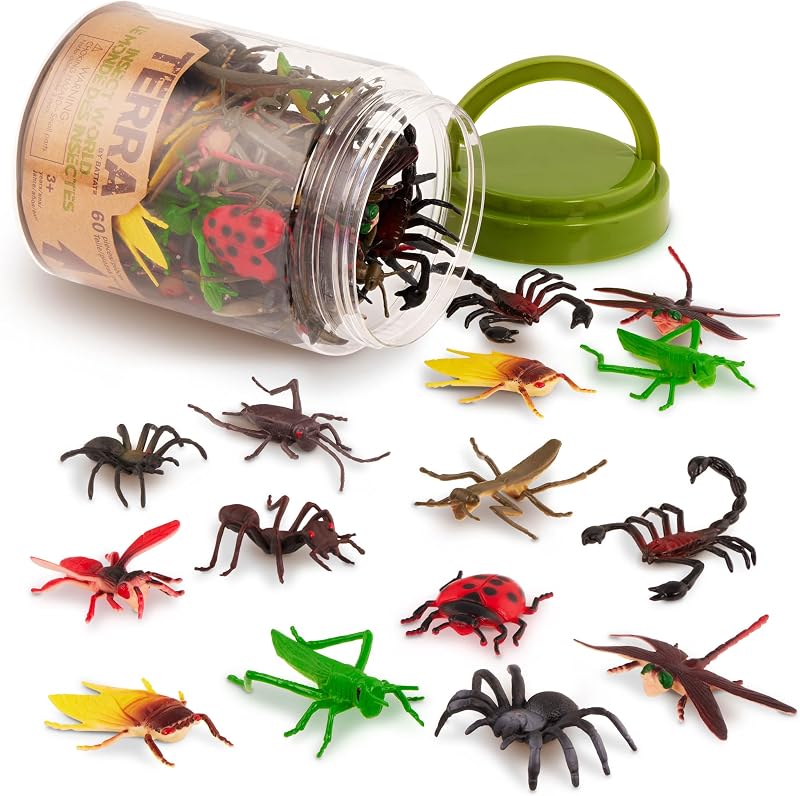 Terra 60-Piece Animal Figures Collection Insects and Spiders Toy Set - Tarantula, Grasshopper, Scorpio, Dragonfly and More - Toy from 3 Years
