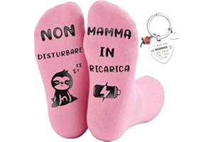 Walkinbear Festa Della Mamma Idee Regalo Set- Calzini Antiscivolo con Frasi Simpatiche e Portachiavi Inciso, Idea Regalo Festa Della Mamma, Compleanno O Anniversario per Moglie Nonna Sorella Amica
