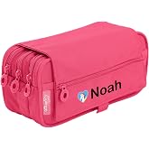 Stikets Personalised Triple Pencil Case with Name with 3 Compartments for School (Bubblegum Pink)
