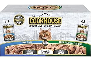 COOKHOUSE 100% Natural & Complete Luxury Wet Cat Food - 36 x 70g Pouches - Tuna Loin/Tuna Loin with Sardine - Fillets in Jelly