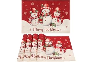 AFXXE Tovagliette Natalizie, Sottopiatti Natalizi Americane, Tovaglietta Natalizia Colazione, Sottopiatto Natale Lavabili Lino Tessuto Set, Tovagliette Tavola Natalizio Rosse Americana(Vivace)