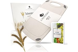 Exitoso Planches à découper en Paille de Blé Beiges - Planche à decouper Cuisine Légere - Poignée Facile à Saisir & Rainure de Jus - Passe au Lave-vaisselle, Antidérapante et Antibactérienne