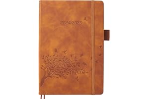 YHH Agenda Giornaliera 2024 2025 A5 Un Giorno per Pagina, Diario Scuola con Divisori Mensili & Nota, Copertina Rigida, Portapenne & Tasca, Planner per Scuola Famiglia Ufficio, Ago24 a Lug 25, Marrone